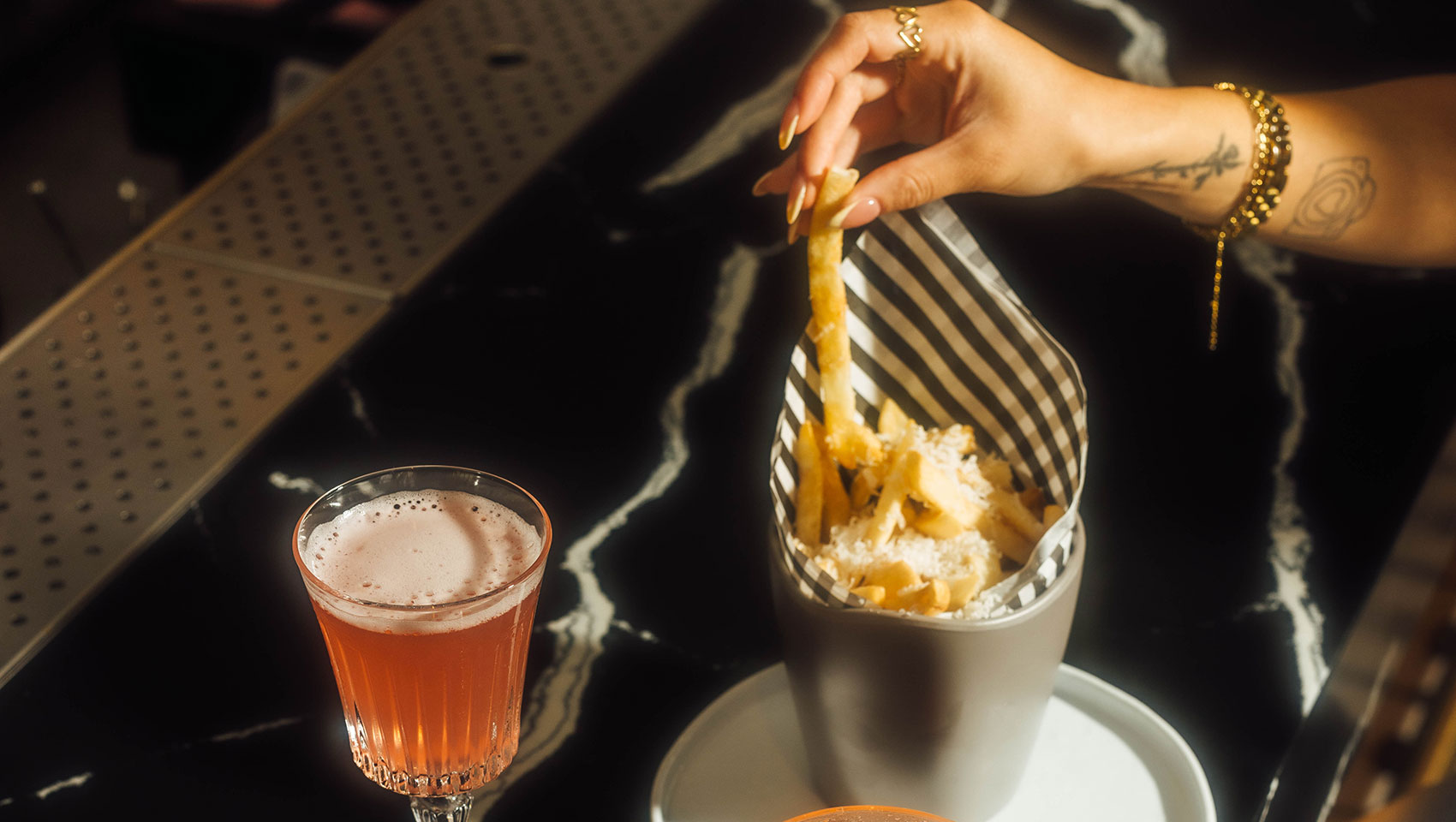 high praise cocktails and french fries